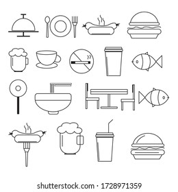 Conjunto de iconos de alimentos, estilo de esquema