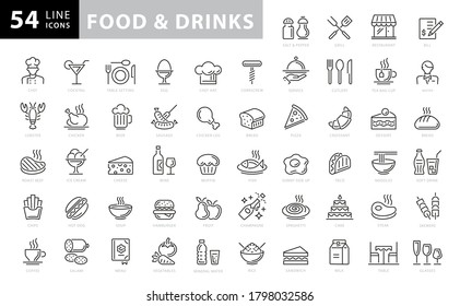 Food icon set, outline style