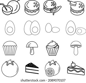 Food icon set, outline style
