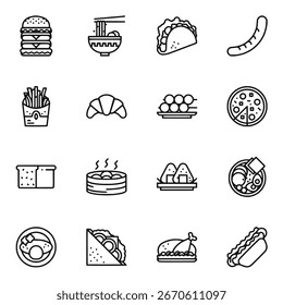 Conjunto de iconos de comida Conjunto de iconos de cocina y cocina de Vector