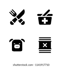 food icon set. pig, shopping basket and waste vector icon for graphic design and web