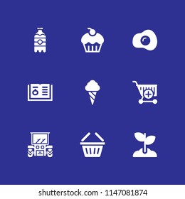 food icon set. recipe, shopping basket and soda vector icon for graphic design and web