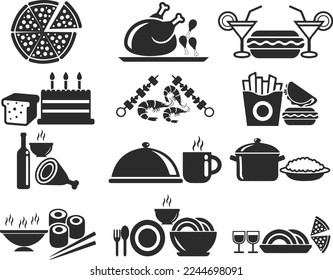 Food icon set, restaurant food icon set black vector