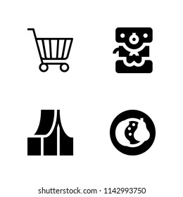 food icon set. shopping cart, coffee maker and fruits vector icon for graphic design and web