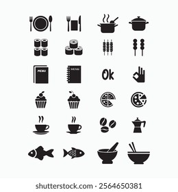 Food icon set in silhouette vector illustration.