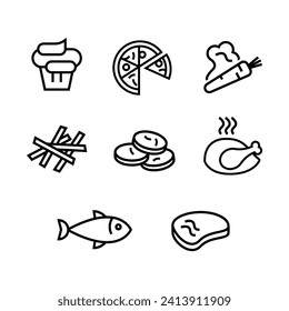Food Icon Set Simple Line Style.