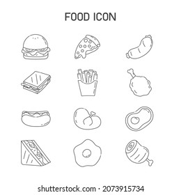 Food icon set, symbol, black outline, 12 icons, vector, illustration.
