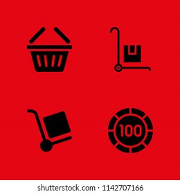 food icon set. trolley, shopping basket and chip vector icon for graphic design and web