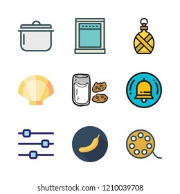 food icon set. vector set about canteen, oven, settings and clam icons set.