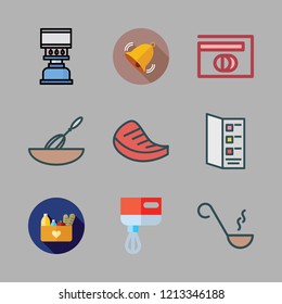 food icon set. vector set about meat, menu, bell and mixer icons set.