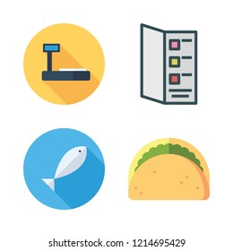 food icon set. vector set about fishes, taco, menu and tools and utensils icons set.