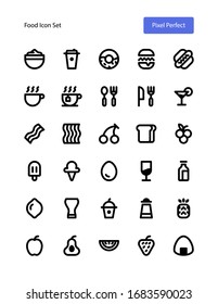Vektorillustration mit Lebensmittelsymbol einzeln auf Pixelebene