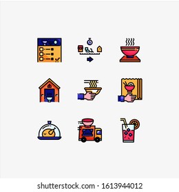 food icon set, vector lineal color