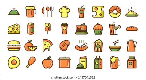 food icon set vector. Icon outline style