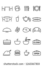 food icon set, vector,Collection of restaurant thin line icons