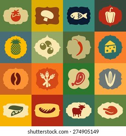 Food icon set vintage