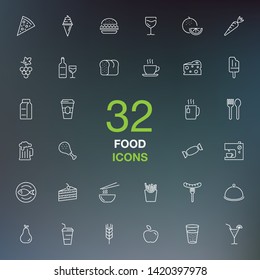 Food icon set. White icons on a dark background. Outline icons for web and mobile. - Vector