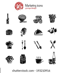 Food icon set,black version,grunge vector