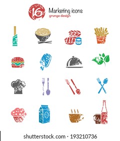 Food icon set,colorful version,grunge vector
