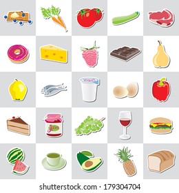 food icon stickers, various kind, vector