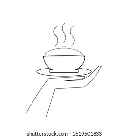 Food icon. Thin flat linear silhouette on white background. Designation for restaurant logo, cafe, to banner, signboard etc. Monochrome design element. Vector illustration.