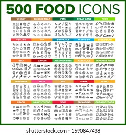 Food Icon Thin Line Big Set Vector. Food Symbol Package Bundle. Isolated Sign For Web Design Illustrations