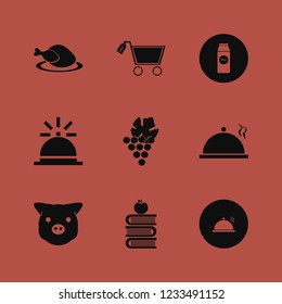 food icon. food vector icons set bell, pack milk, sale shopping cart and proper meal