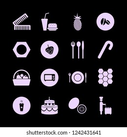 food icon. food vector icons set fresh pineapple, combs, basket apple apricot pear and cake