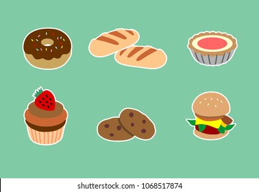 food icon vector illustration, donuts isolated, burger, cupcake, coockies dessert,pie