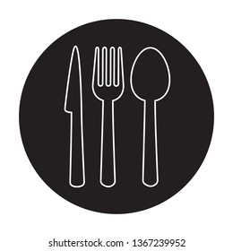 Food icon vector isolated on white background. Food thin line icon for label, logo, fork, knife and spoon template. Circle sign for cutlery, dinner, eat symbol and restaurant menu. Vector illustration