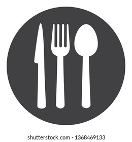 Food icon vector isolated on white background. Food silhouette icon for label, logo, fork, knife and spoon template. Circle sign for cutlery, dinner, eat symbol and restaurant menu.Vector illustration