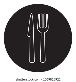 Food icon vector isolated on white background. Food thin line icon for label, logo, fork, knife and spoon template. Circle sign for cutlery, dinner, eat symbol and restaurant menu. Vector illustration