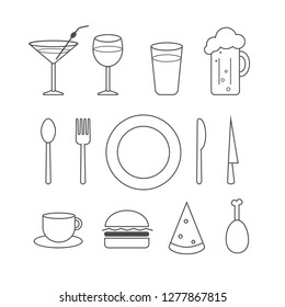 Food icon vector set, cutlery.