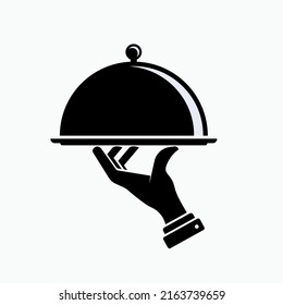 Food Icon. Waitress, Symbol of Serving Tray - Vector.