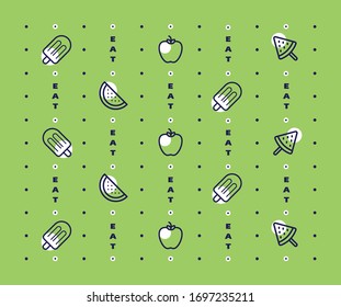 Food icons background. Icons pattern. Beautiful Background. Green bg. Summer background. Can be used for web, print and element design.