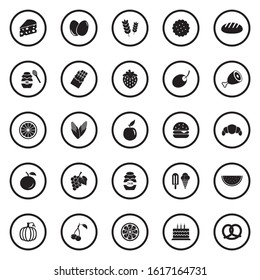 Food Icons. Black Flat Design In Circle. Vector Illustration.