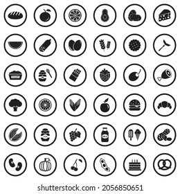Food Icons. Black Flat Design In Circle. Vector Illustration.