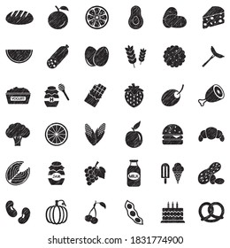 Food Icons. Black Scribble Design. Vector Illustration.