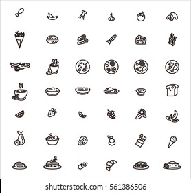 food icons for cafe or restaurant or fast food on white background