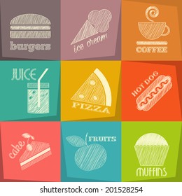 Food Icons Chalk. Layered Vector Illustration.