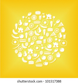 food icons in circle, yellow background