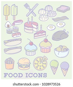 Food Icons created in a pastel colour with halftone dots.