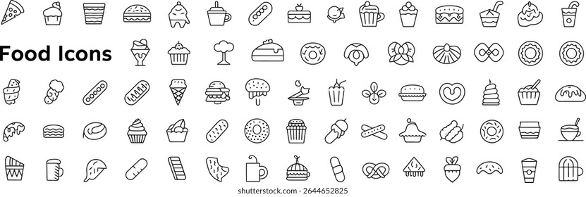 Food icons depicting various desserts cakes and other treats