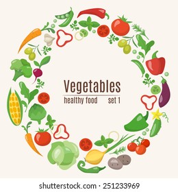 Food icons of different vegetables in flat style