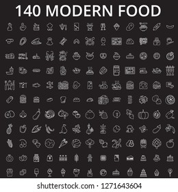 Food icons editable line icons vector set on black background. Food icons white outline illustrations, signs, symbols