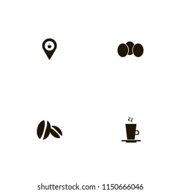 food icons. eggs, coffee beans, latte cup and coffeeshop location vector icons set