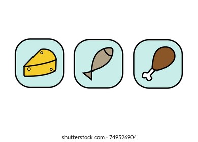 Food icons of fish chicken leg and cheese