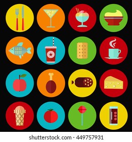 Food icons flat collection. Meals vector set.