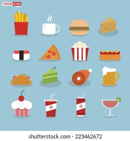 Food icons, flat design