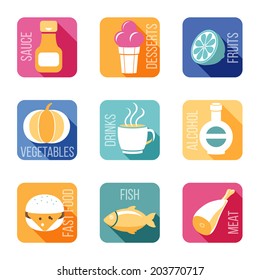 Food icons in flat style